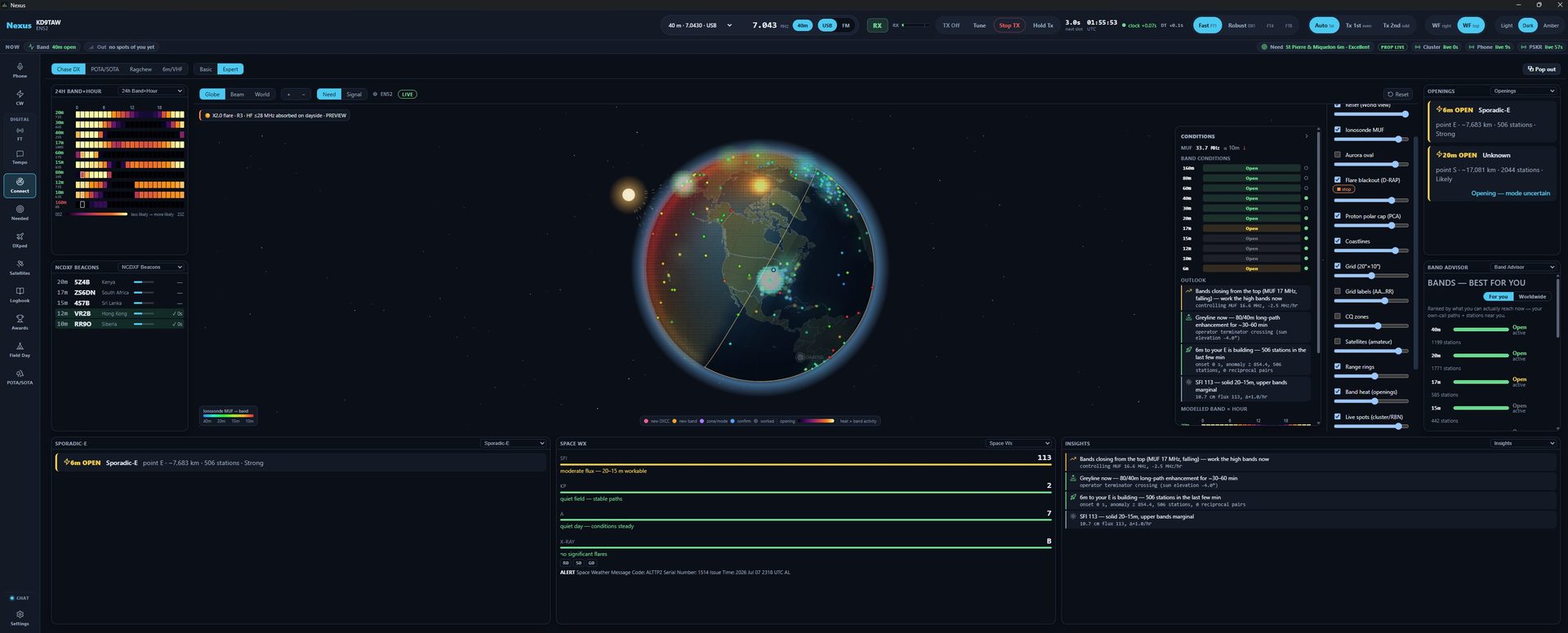 Nexus Connect — 3-D greyline globe and propagation